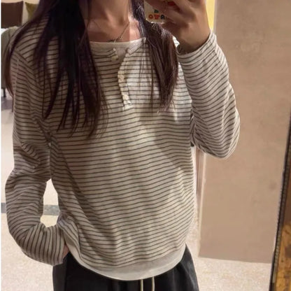 Women's Vintage Striped Fake Two-Piece Top