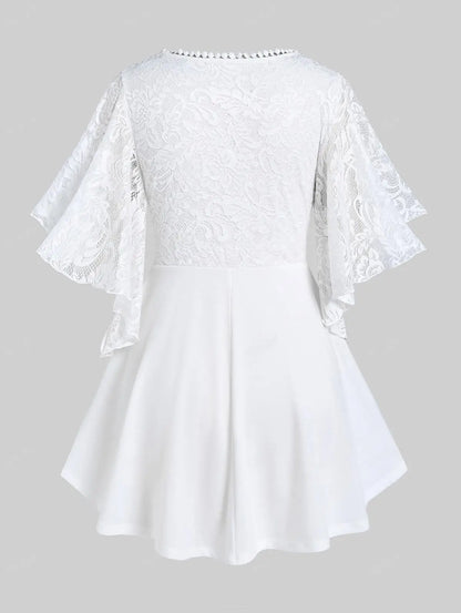 Women's Flower Lace Insert Criss-Cross T-Shirt