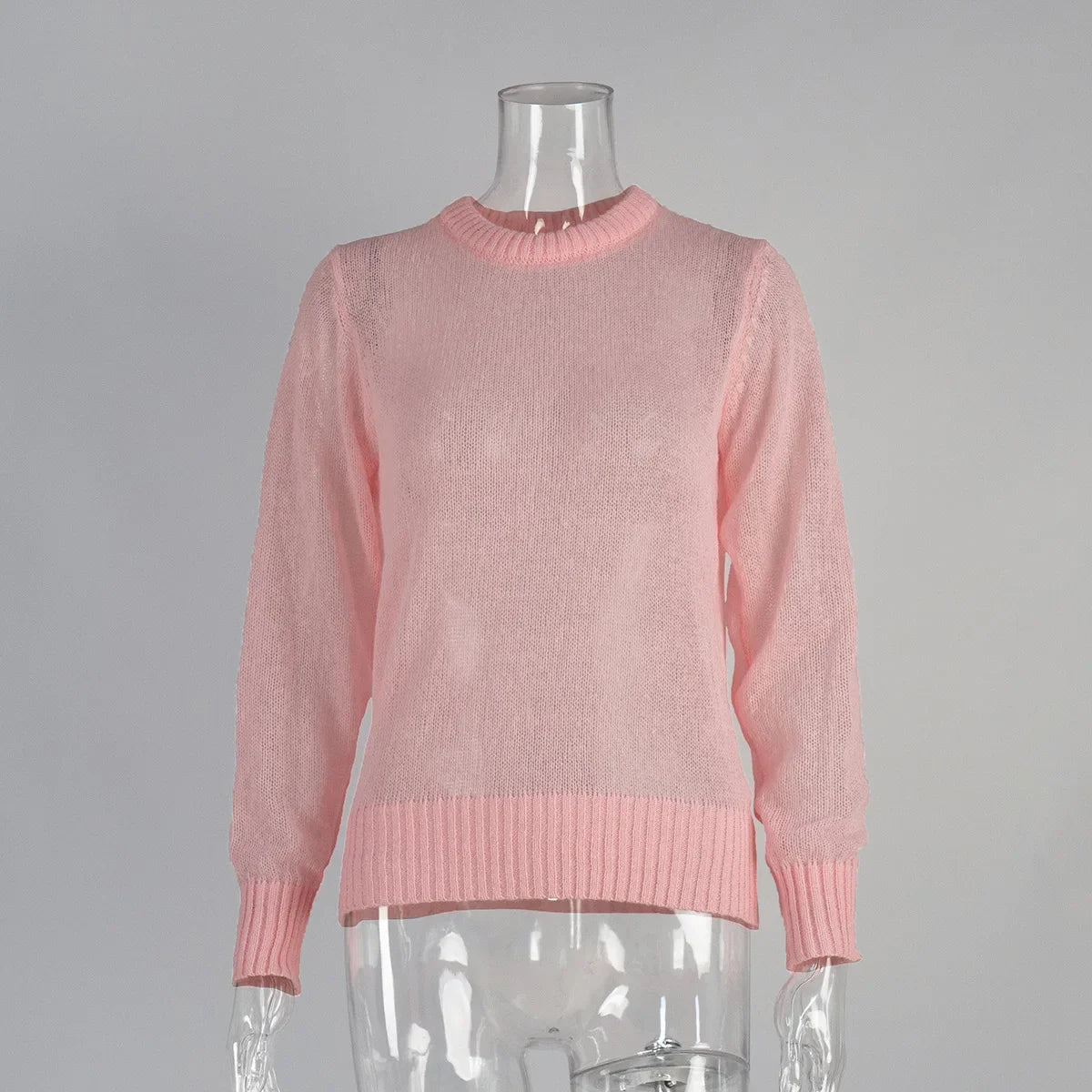 Round Neck Knit Sweater Long Sleeve Loose Fit Spliced Pullover