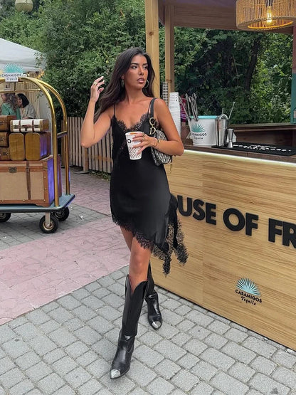 Sexy Lace Sling Dress Women Off Shoulder Backless High Waist Mini Dress