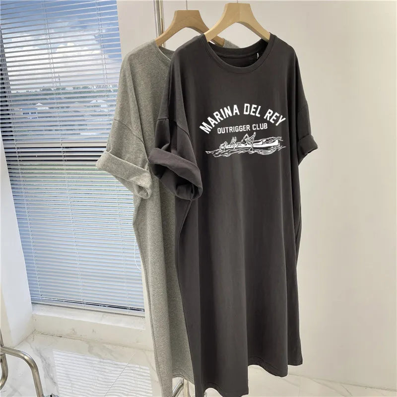 Plus Size Printed Summer Dress Women Loose Short Sleeve Round Neck Casual