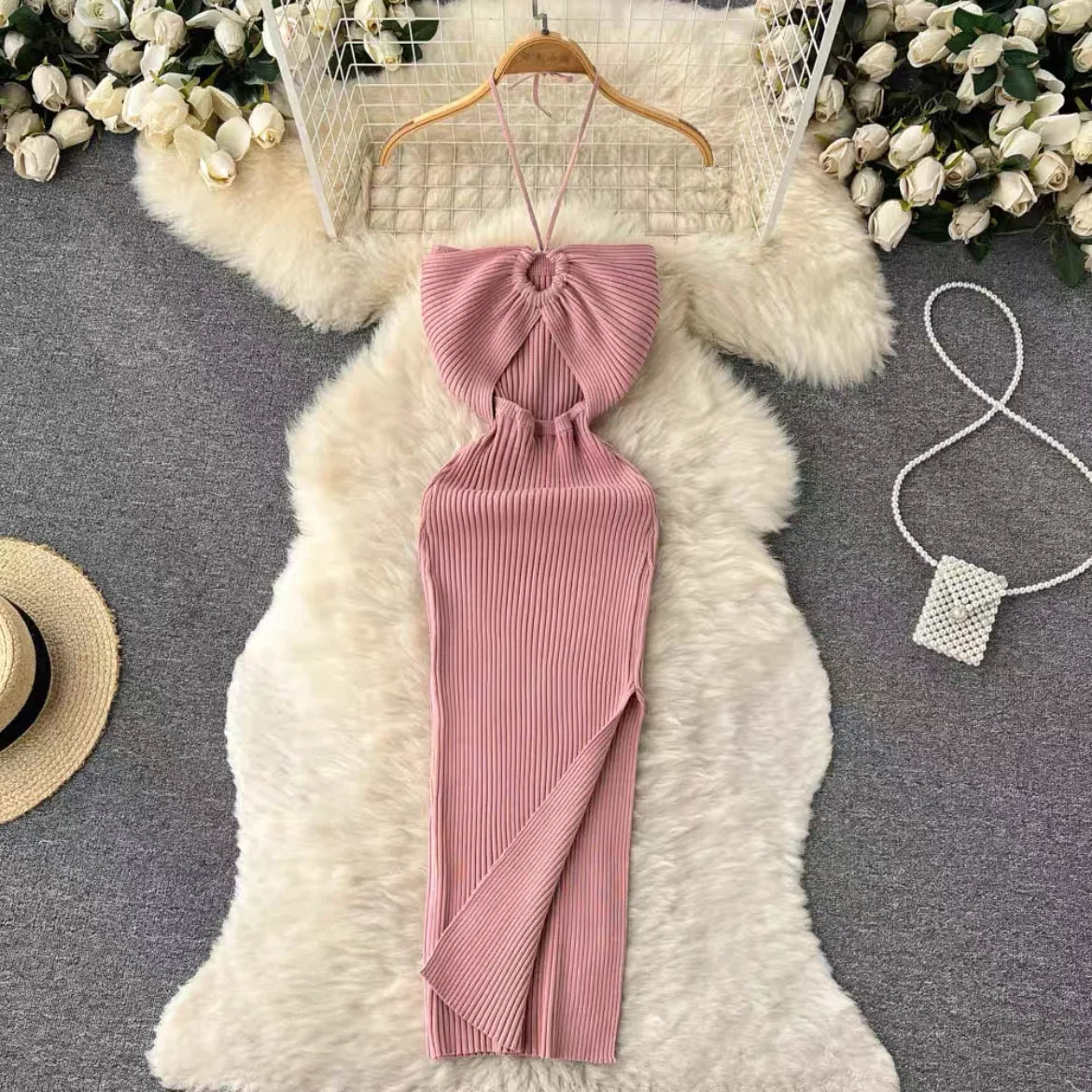 YuooMuoo Chic Fashion Sexy Package Hips Split Knitted Dress Women Slim Elastic Bodycon Party Dress Streetwear Outfit