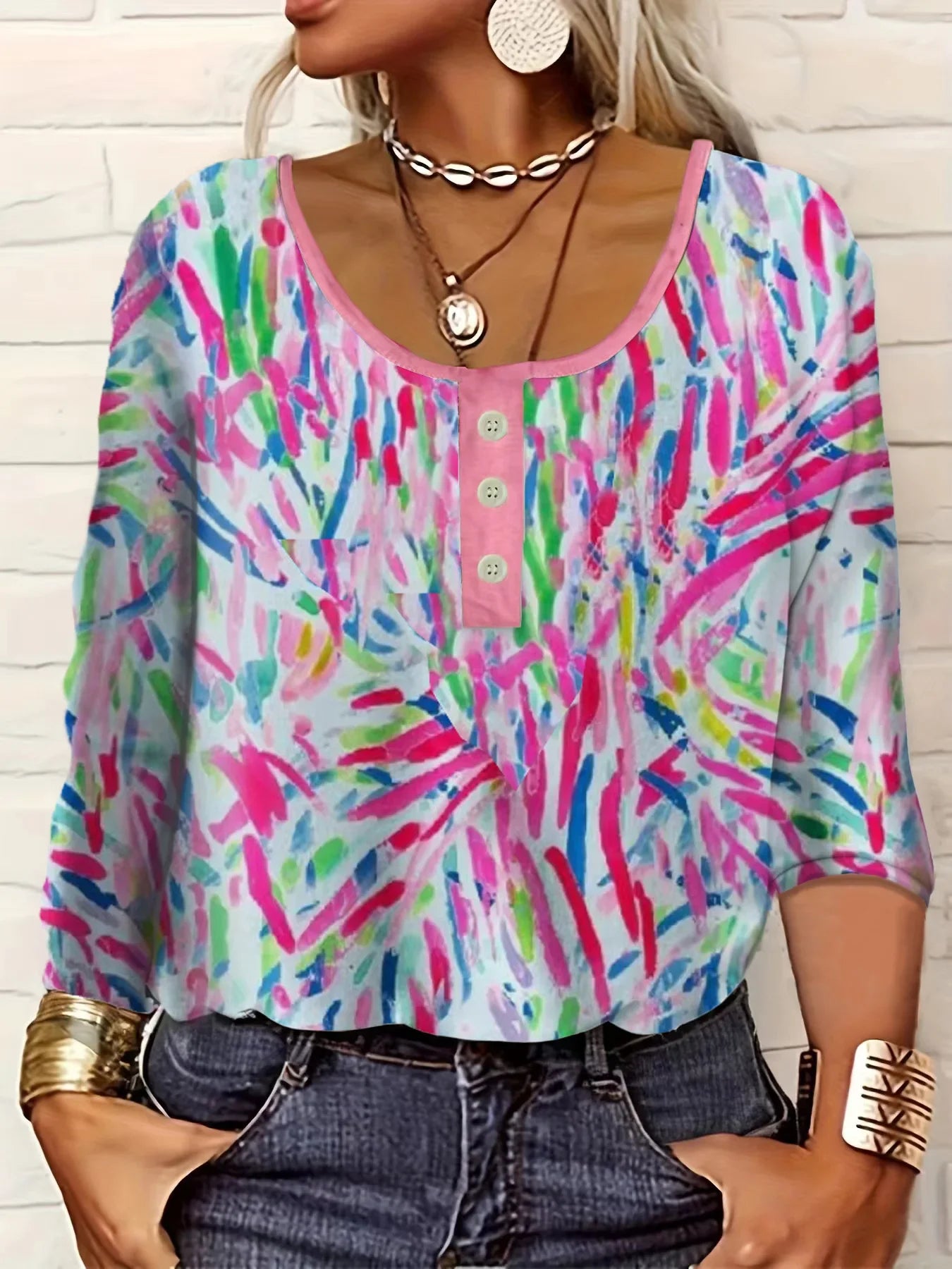 Women's Ethnic Print Long-Sleeve Top