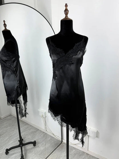 Lace Patchwork Spaghetti Strap Backless Mini Dress