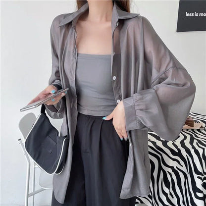 Women's Chiffon Sun Protection Shirt - Sheer Long Sleeve Blouse