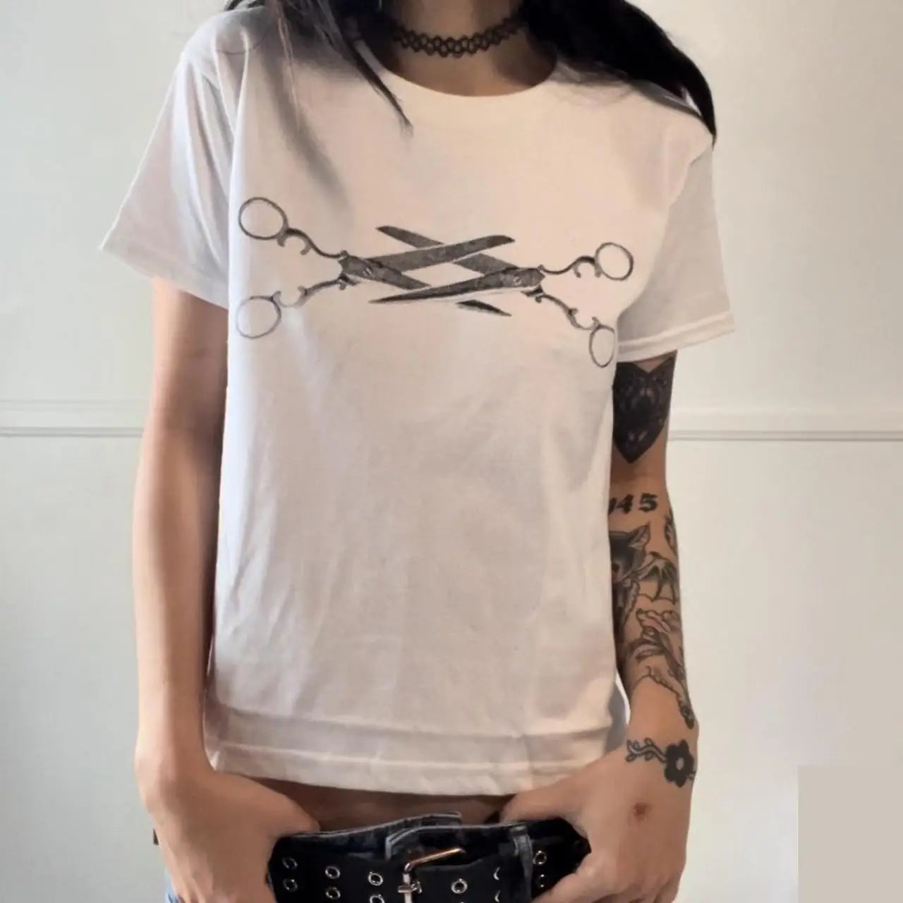 Short Sleeve Anime Graphic Print Slim Fit Crop Tee Harajuku Punk Goth Grunge Vintage Emo Kpop
