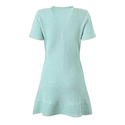 Luxury Designer Diamond Sequin Knitted Dress Women Ruffle Edge Beading Evening Party Dress