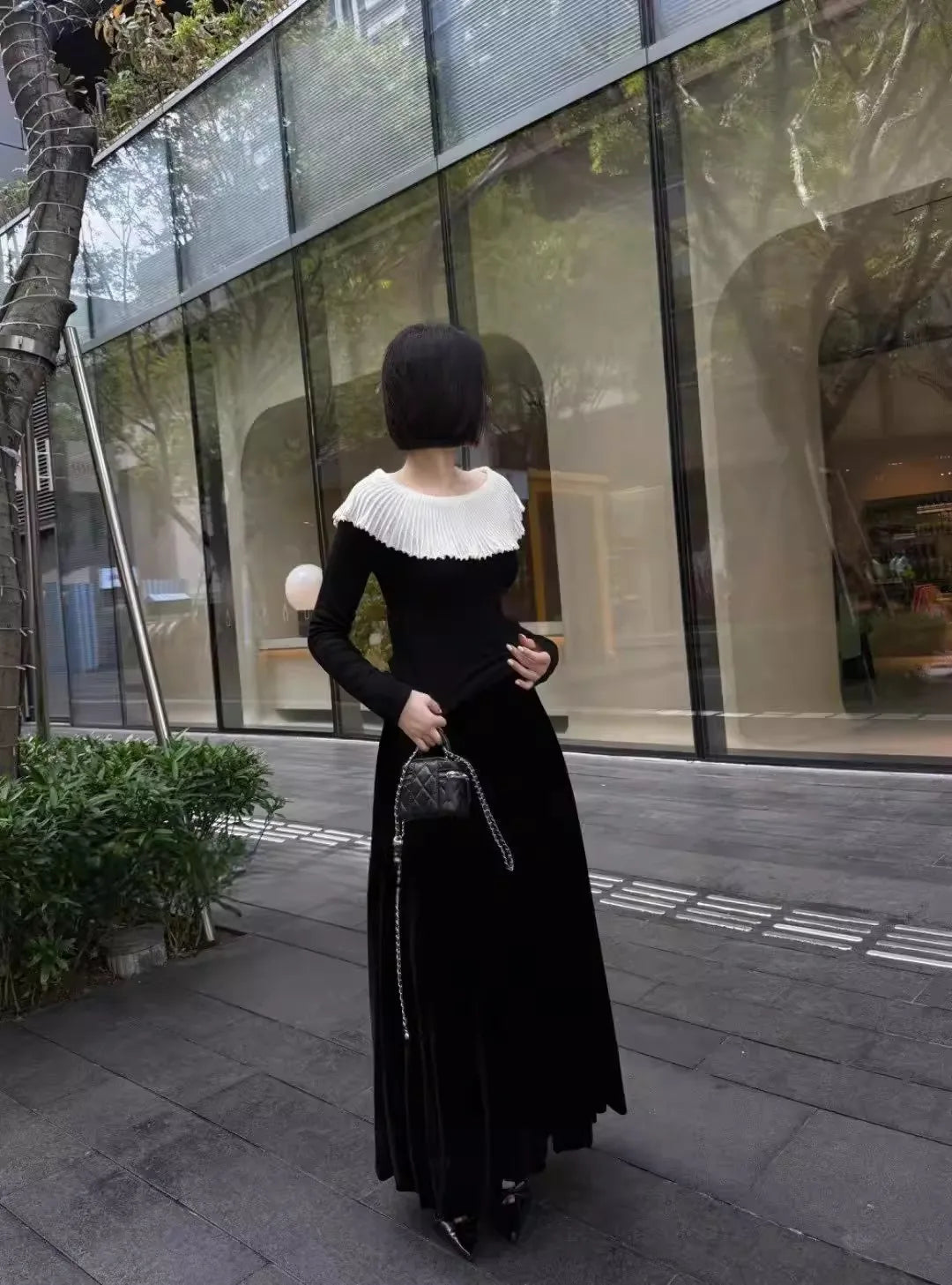 Slash Neck Ruffle Sweater Long Sleeve Regular Fit Pullover