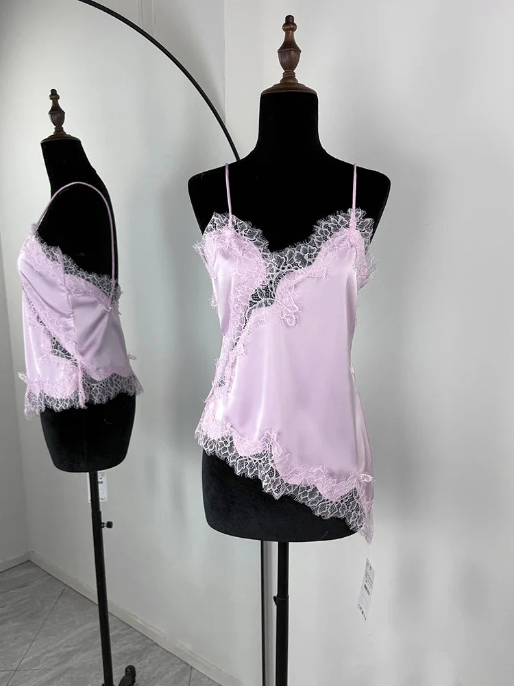 Lace Patchwork Spaghetti Strap Backless Mini Dress