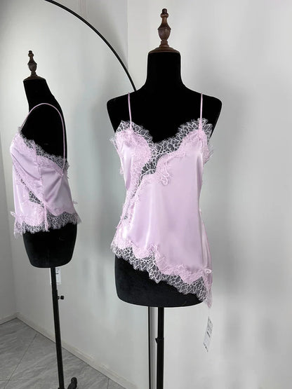 Lace Patchwork Spaghetti Strap Backless Mini Dress