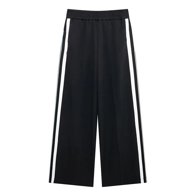 Patchwork Zip-Up Jacket & Wide Leg Pants Set