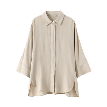 Turn-Down Collar Button Blouse & Wide Leg Pants Set