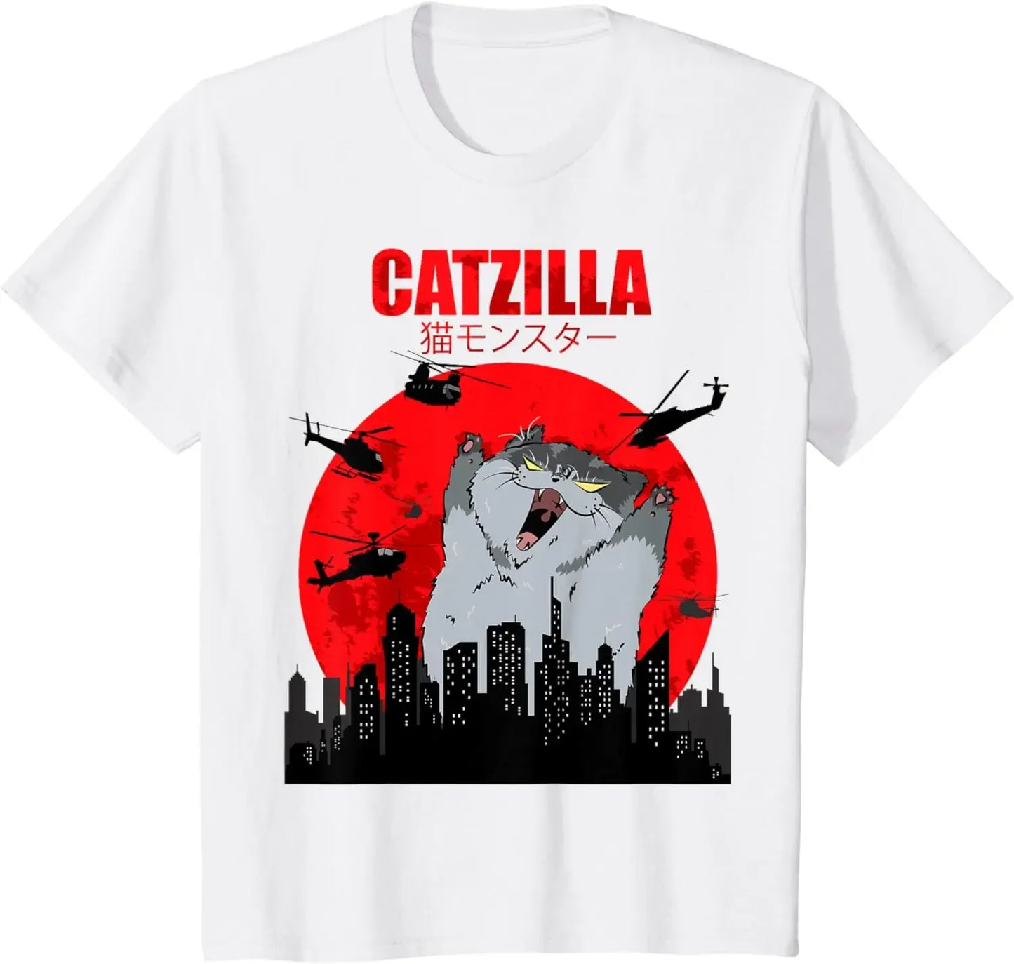 Japanese Cat Catzilla Graphic Print Unisex Tee