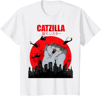 Japanese Cat Catzilla Graphic Print Unisex Tee