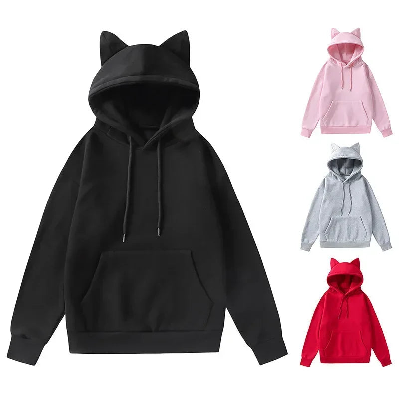 Cat Ear Hooded Fleece Sweater | Women's Cozy Autumn Winter Pullover