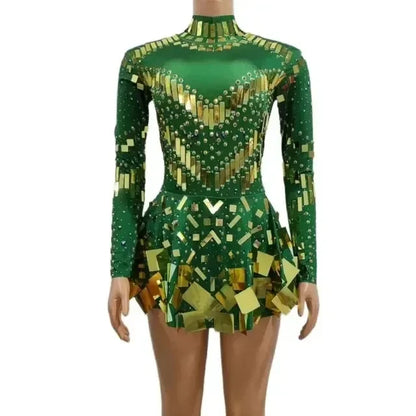 Women's Mirror Sequin Party Dress - Stretch Stage Dance Dress