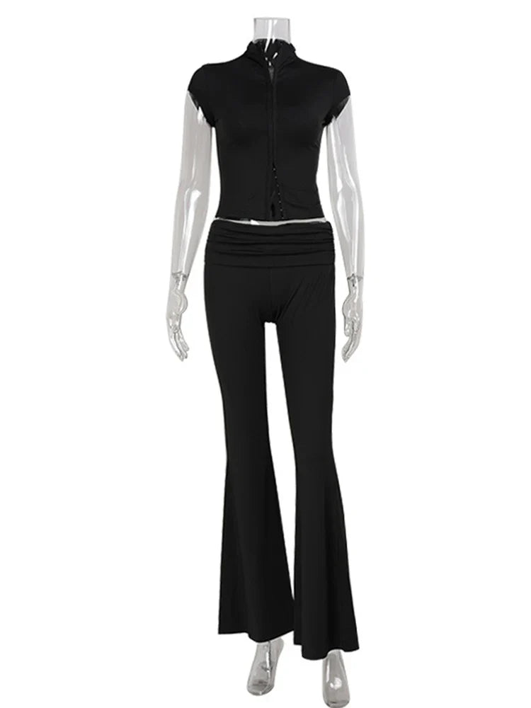 y2k Black Hollow Out Slit Dress Women Fashion Short Sleeve Solid High Neck Slim Fit Maxi Dresses Lady Evening Party Club Robe