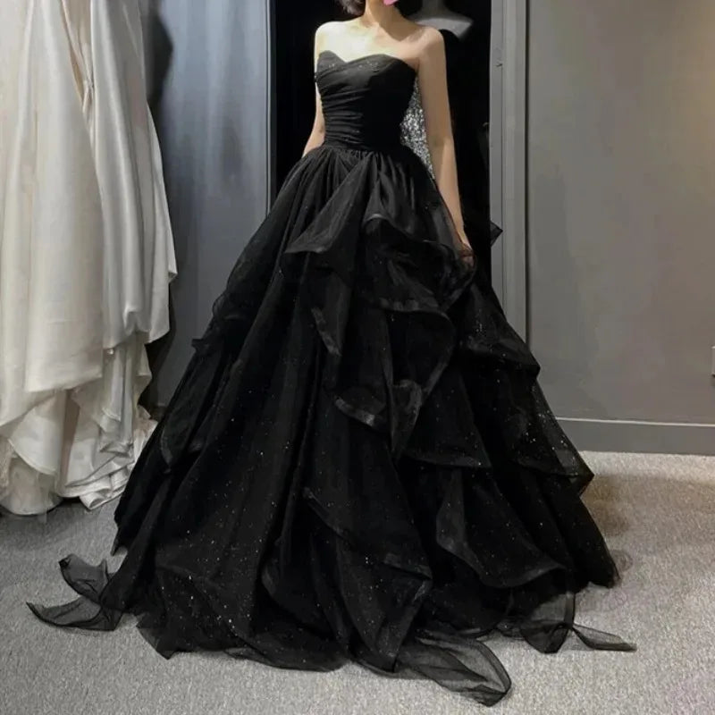 Strapless Tiered A-Line Prom Dress