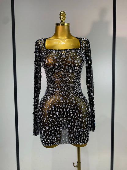 Women's Sparkling Diamond Party Mini Dress