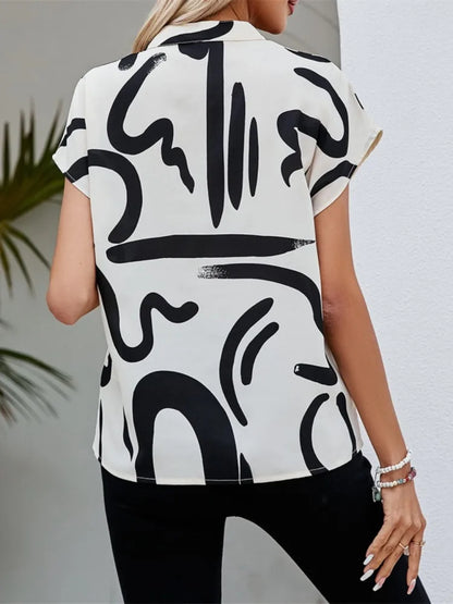 Women's V-Neck Printed Batwing Sleeve Blouse