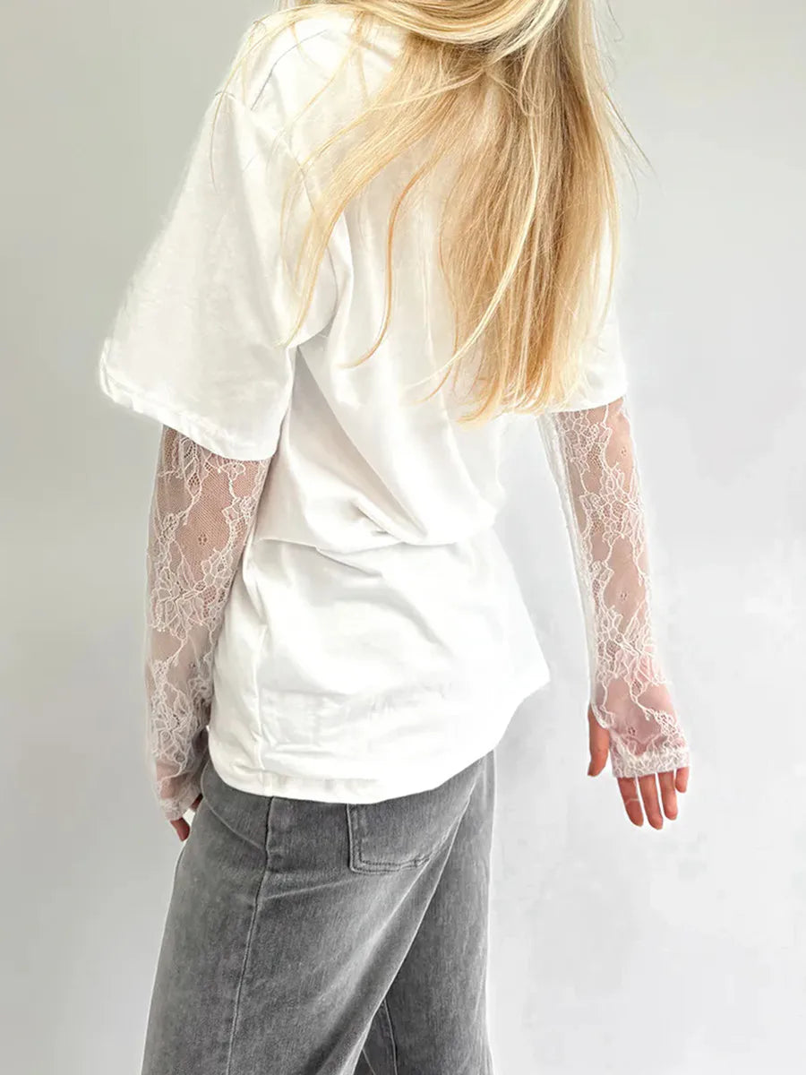 Lace Long Sleeve Loose Tee