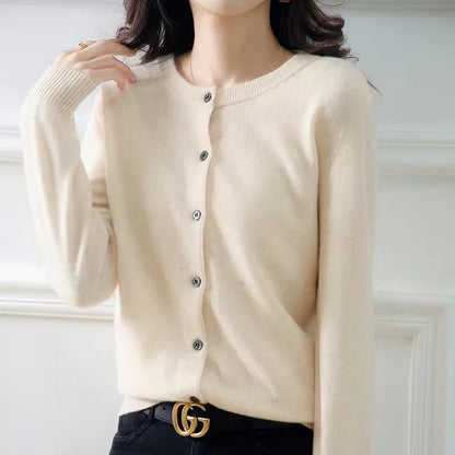 Women's Knitted Cardigan Sweater - O-Neck Button-Up Top