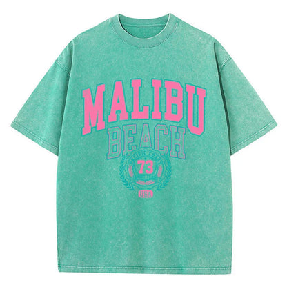 Malibu Beach Letter Print Washed Oversized Tee