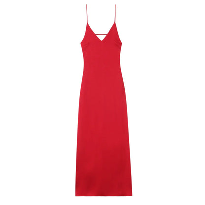 Satin Sling Backless Maxi Dress