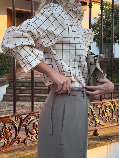 Casual Stand Collar Blouses for Party Female Elegant Tops Clothes