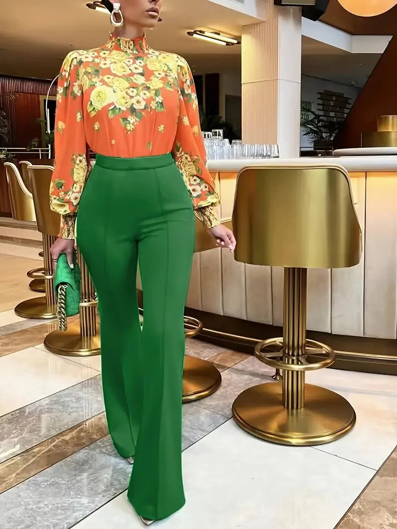 Low Waist Flared Pants Slim Fit Bell Bottom Ankle Length