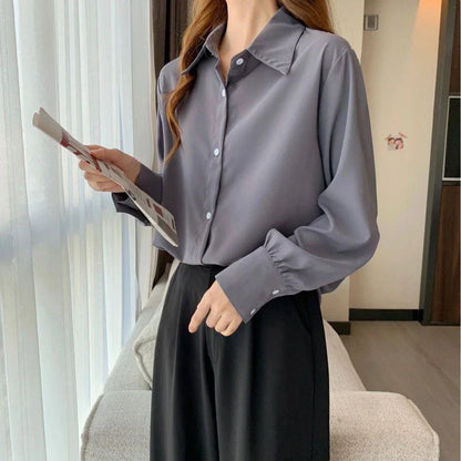 Women's Chiffon Button-Up Blouse - Loose Long Sleeve Shirt