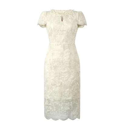 Women's Elegant Floral Embroidery Midi Dress