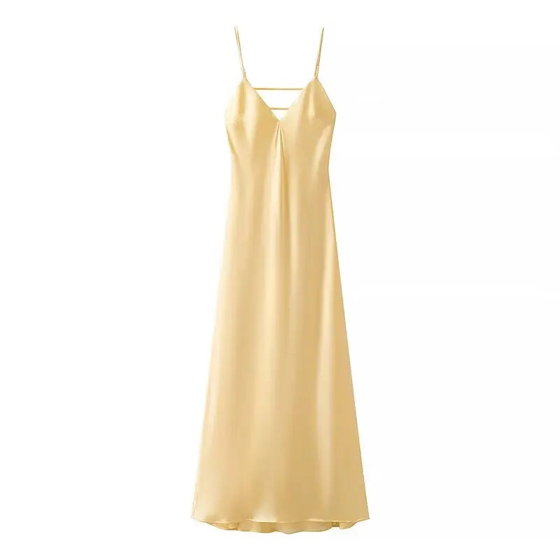 Satin Sling Backless Maxi Dress