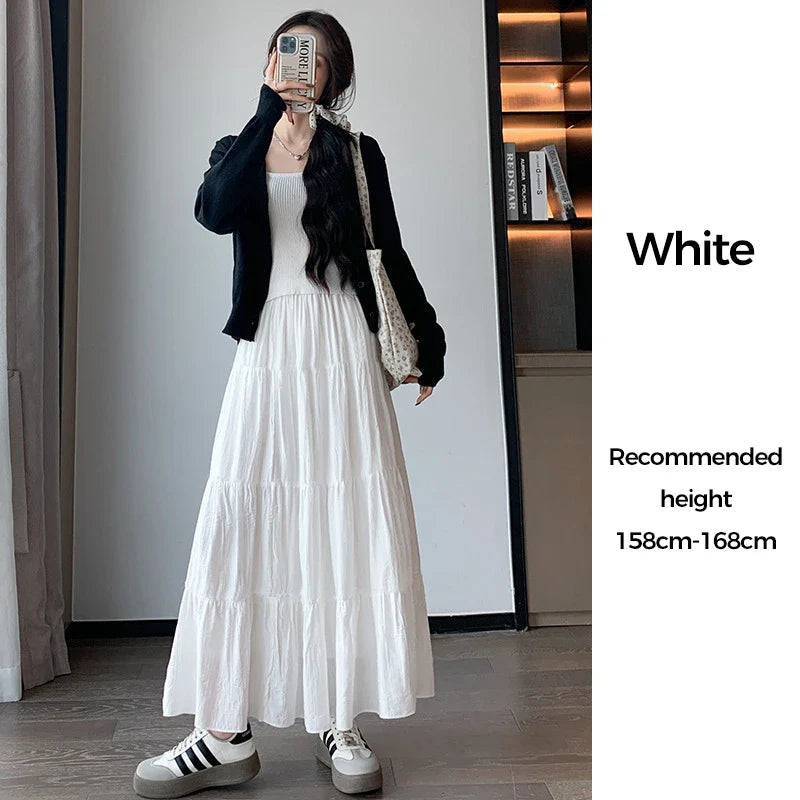 Women's Ruffled Maxi Skirt - High Waist A-Line Long Skirt