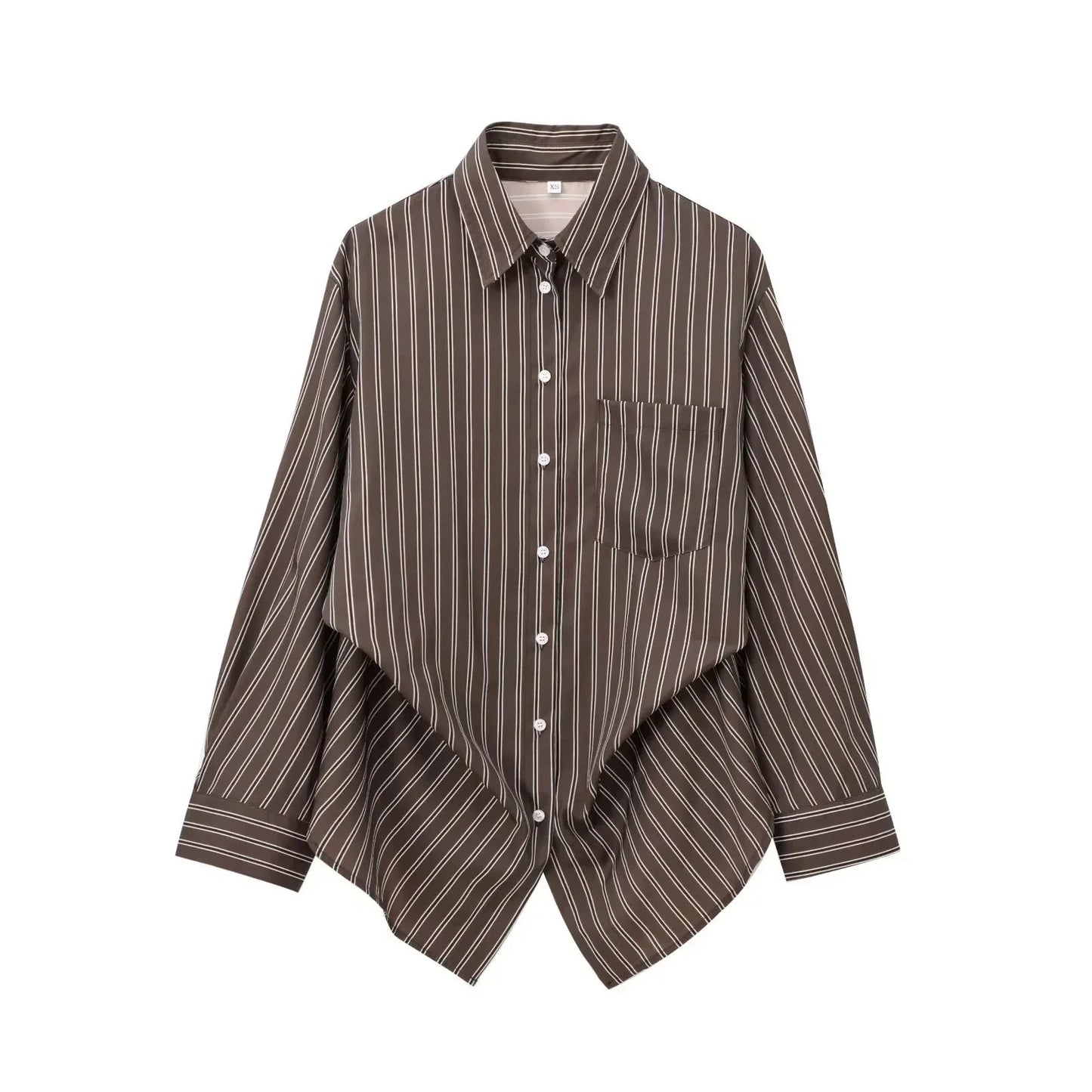 Women's Striped Button-Up Shirt - Long Sleeve Turn-Down Collar Blouse