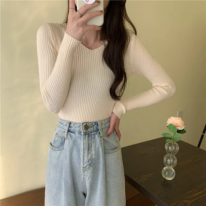 Women Sweaters Femme Basic Solid Jersey Tops Fashion Clothes