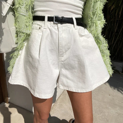 High Waist A-Line Wide Leg Denim Shorts
