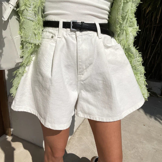 High Waist A-Line Wide Leg Denim Shorts