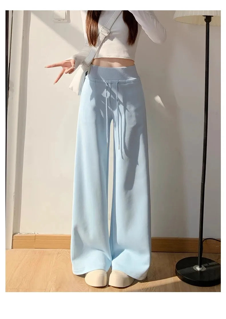 High Waist Straight Pants Loose Fit Pockets Full Length