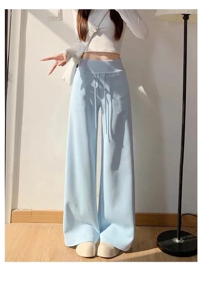 High Waist Straight Pants Loose Fit Pockets Full Length