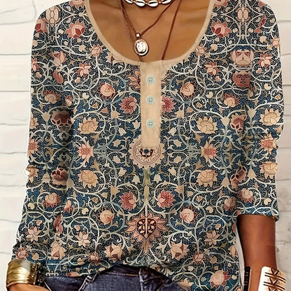 Women's Ethnic Print Long-Sleeve Top