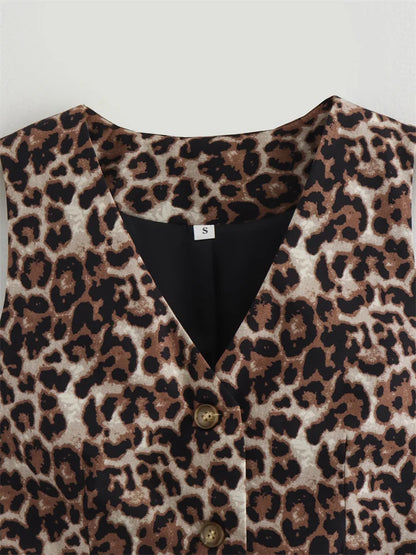 Women's Leopard Print V-Neck Vest