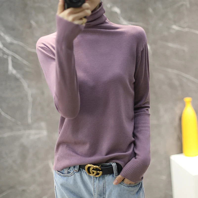 Turtleneck Knit Sweater Long Sleeve Slim Fit Pullover