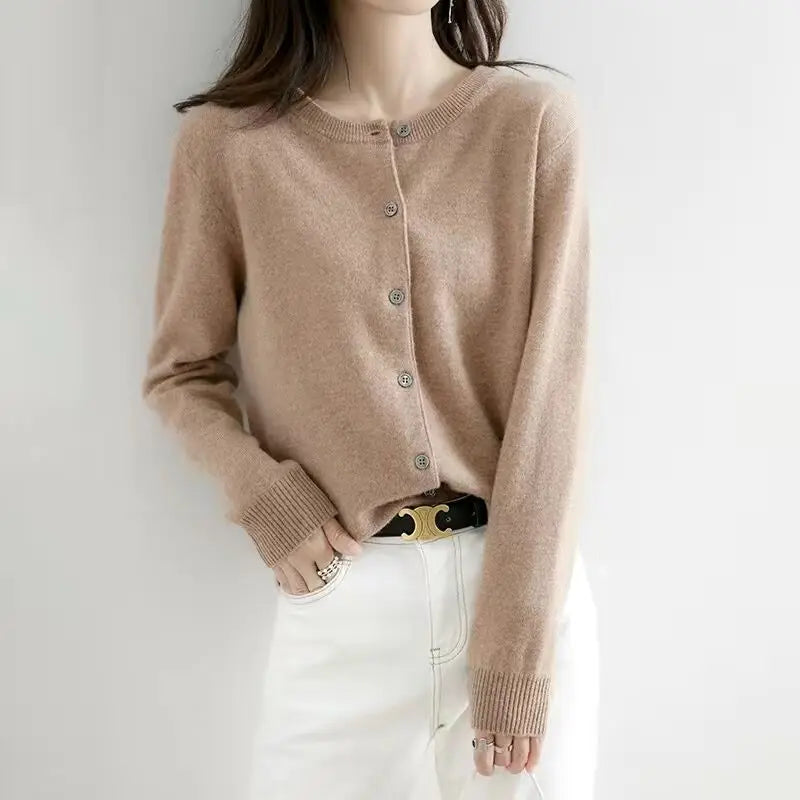 Women's Knitted Cardigan Sweater - O-Neck Button-Up Top