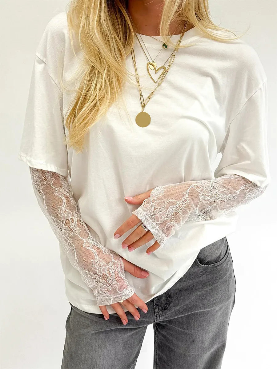 Lace Long Sleeve Loose Tee