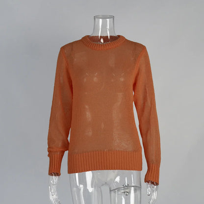 Round Neck Knit Sweater Long Sleeve Loose Fit Spliced Pullover