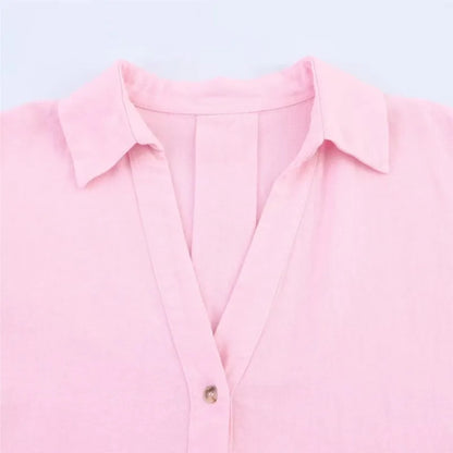 Women's Wide Sleeve Linen Shirt - Asymmetric Hem Button-Up Blouse