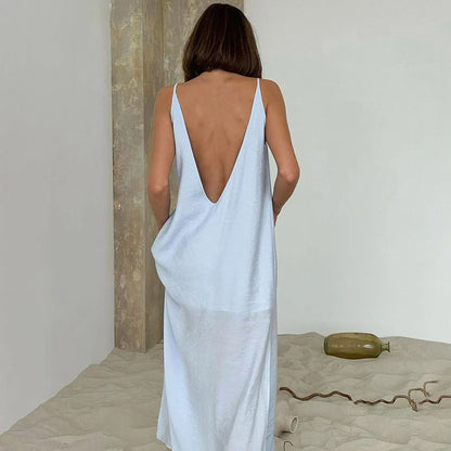 V-Neck Backless Split Maxi Dress
