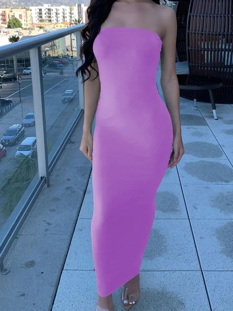 Strapless Chest Wrap Maxi Beach Dress