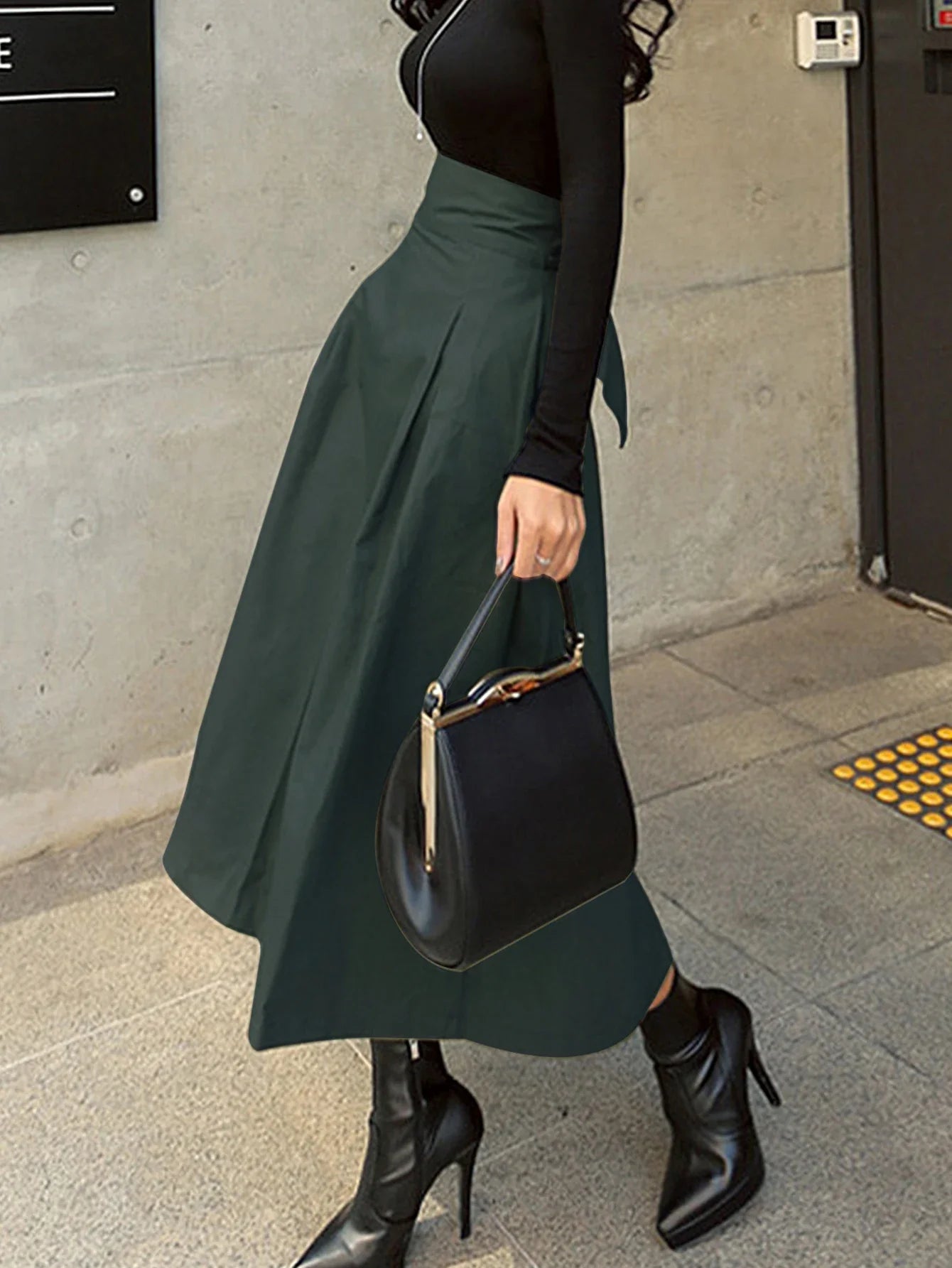 Women's A-Line Skirt - High Waist Preppy Style with Bow